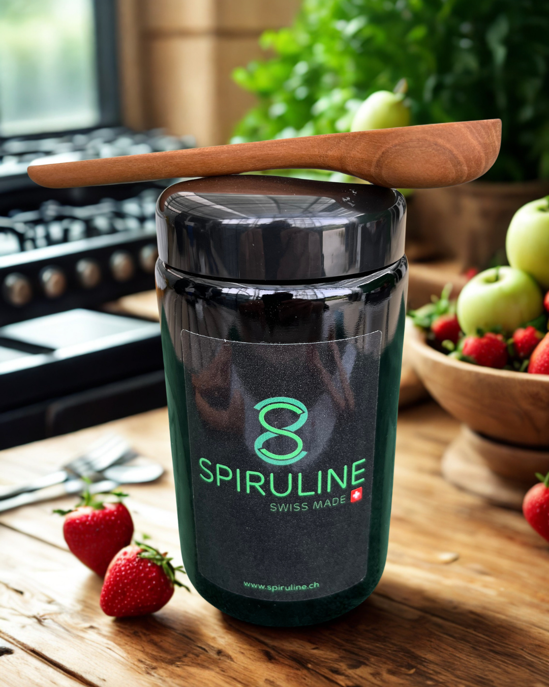 Cuillère doseuse en cerisier – Spiruline SwissMade