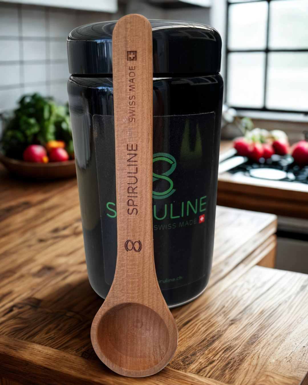 Cuillère doseuse en cerisier – Spiruline SwissMade